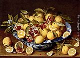 Fruit Canvas Paintings - A Still Life Of A Wanli Kraak Porcelain Bowl Of Citrus Fruit And Pomegranates On A Wooden Table